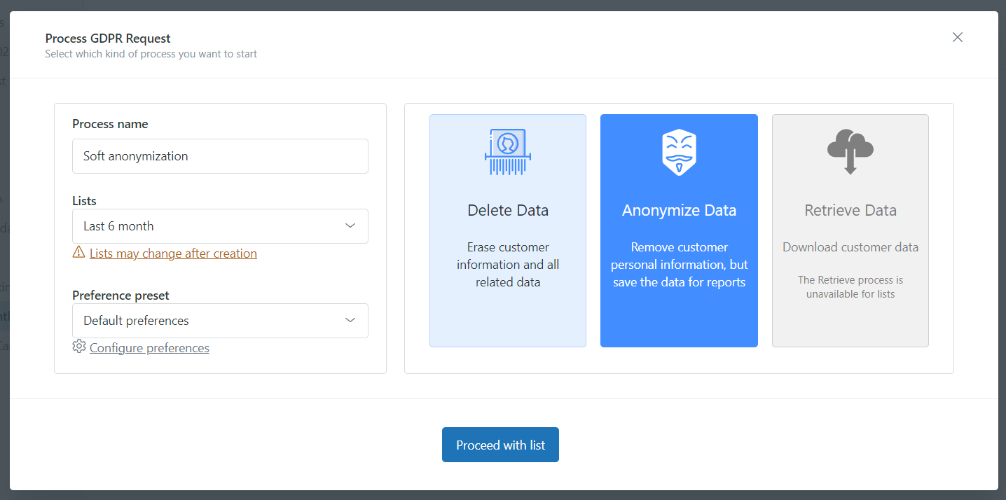 screenshot of GDPR Compliance